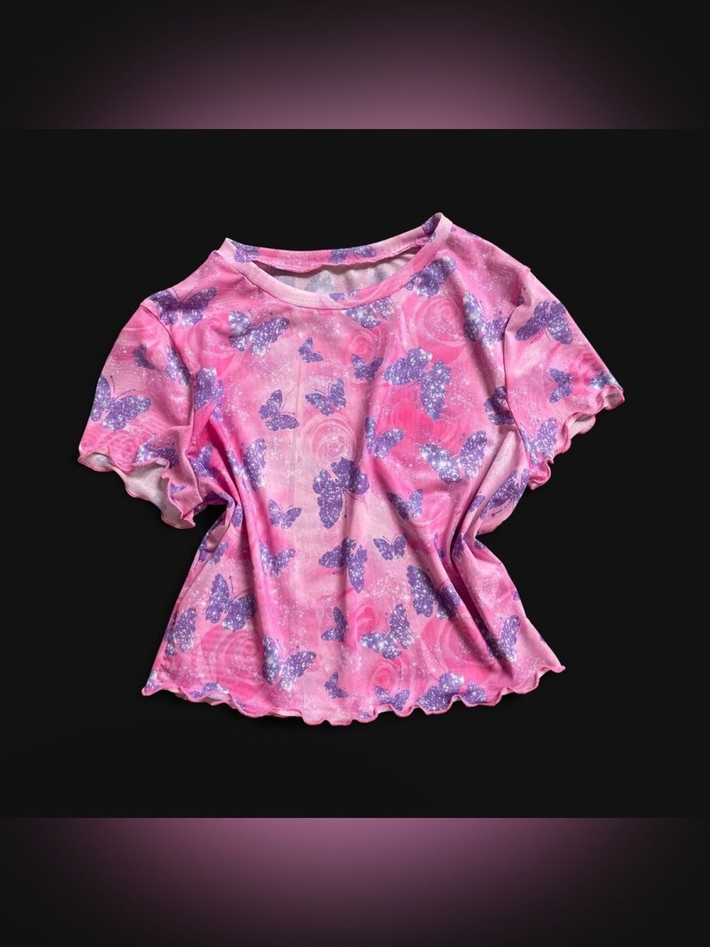 Women’s Cropped pink & purple butterfly mesh crop top